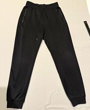LCKR Mens Black Jogger Pants S 100% Polyester Drawstring Zip Pocket 29"